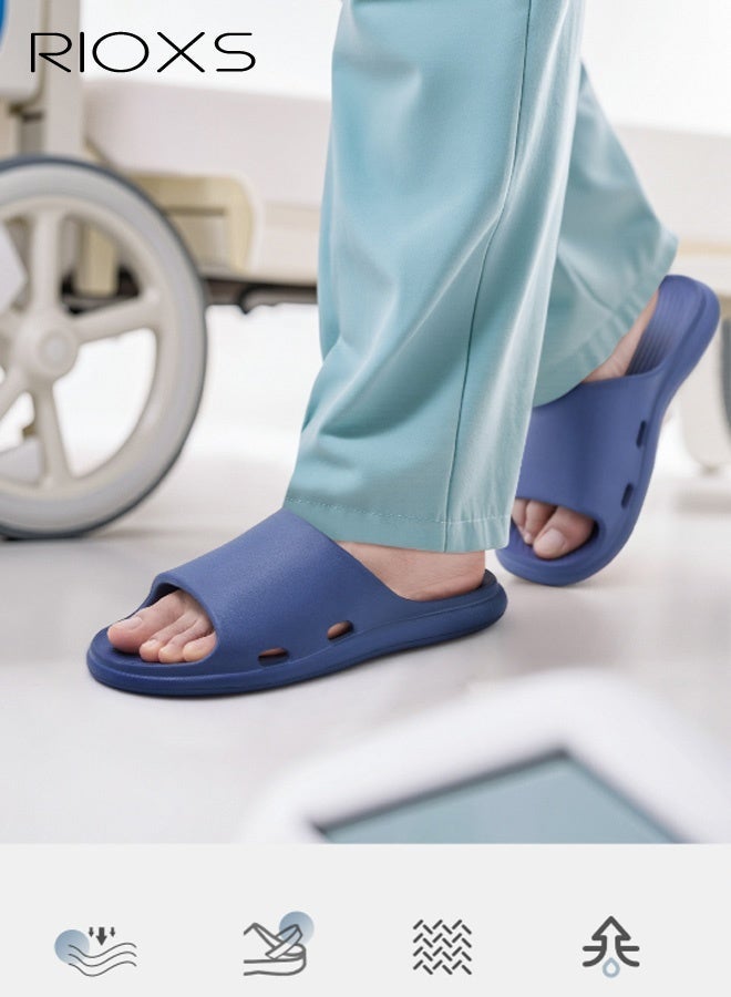 RIOXS Unisex Slippers, Open Toe Non Slip Shower Shoes, Soft Lightweight House Slippers for Women and Men, Quick Dry  Cushioned Thick Sole Slides, Arch Support Oder Free Beach Sandals for Indoor Bathroom Dorm Pool Home Beach, Blue - Image 1